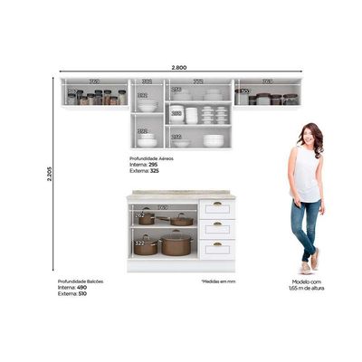 Cozinha Completa Americana 5 Peças (3 Armários + 1 Balcão + 1 Complemento) C5P11 Branco - Henn