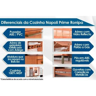 Cozinha Compacta Nápoli Prime 2 Peças (1 Armário + 1  Balcão) C2P04 Castanho - Ronipa