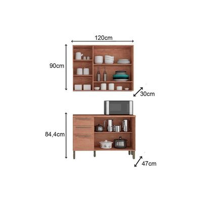 Cozinha Compacta Nápoli Prime 2 Peças (1 Armário + 1  Balcão) C2P04 Castanho - Ronipa