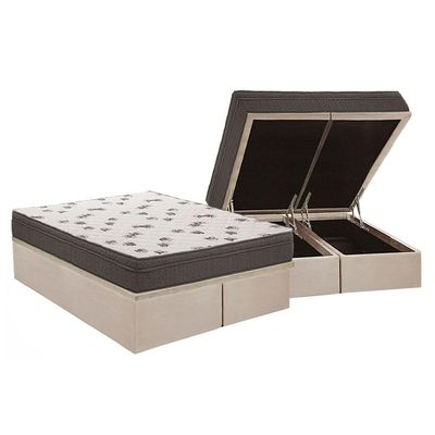 Cama Box Baú Queen: Colchão Espuma Ortobom D45 Light + Base CRC Suede Clean(158x198)