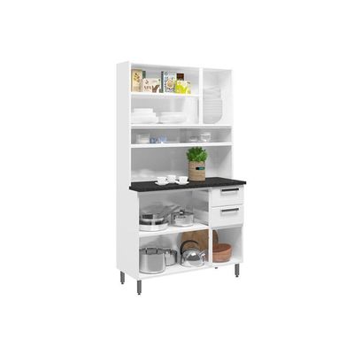 Kit de Cozinha Compacta Múltipla c/ 6 Portas (3 c/ Vidro) e 2 Gavetas 105cm Branco - Bertolini