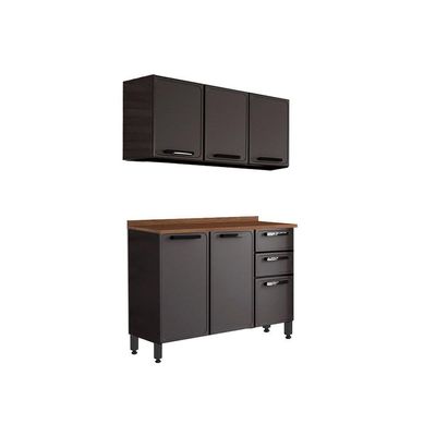 Cozinha Modulada Bertolini Estilo  2 Peças (1 Armário + 1 Balcão) C2P08 Cinza/Grafite