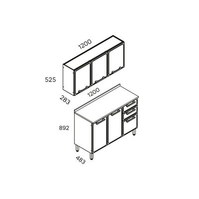 Cozinha Modulada Bertolini Estilo  2 Peças (1 Armário + 1 Balcão) C2P08 Cinza/Grafite
