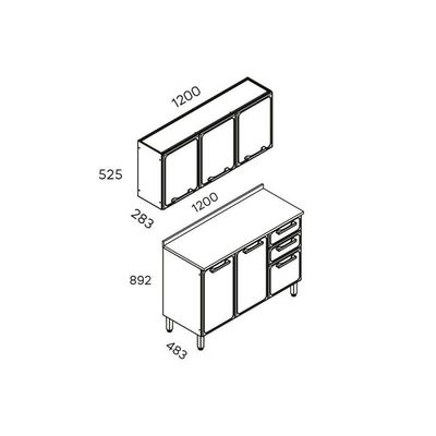 Cozinha Compacta Estilo 2 Peças (1 Armário + 1 Balcão) C2P09 Cinza/Grafite - Bertolini