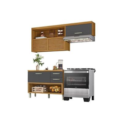 Cozinha Compacta Princesa 2 Peças (1 Armário + 1 Balcão) C2P21 Freijo/Grafite - Nesher