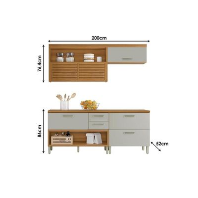 Cozinha Compacta Princesa 3 Peças (2 Balcões + Aéreo) C3P22 Freijo/Grafite - Nesher