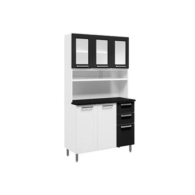 Cozinha Compacta Múltipla c/ 6 Portas (3 c/ Vidro) e 2 Gavetas Branco/Preto - Bertolini