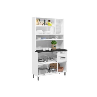 Cozinha Compacta Múltipla c/ 6 Portas (3 c/ Vidro) e 2 Gavetas Branco/Preto - Bertolini