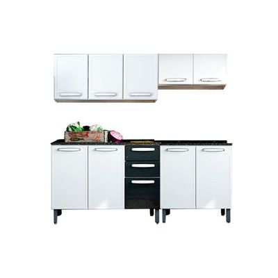 Kit de Cozinha Completa 4 Peças Evidence  (2 Armários + 2 Balcões) C4P61 Branco/Preto - Bertolini