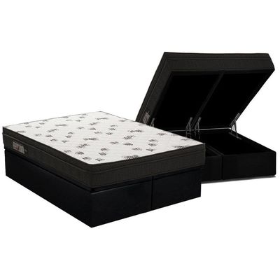 Cama Box Baú King: Colchão Espuma Ortobom D45 Light Saúde OrtoPillow + Base CRC Suede Black(186x198)