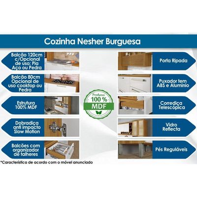 Cozinha Completa Burguesa Premium 4 Peças (2 Armários + 2 Balcões) C4P14 Freijó/Branco - Nesher