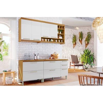 Cozinha Completa Burguesa Premium 4 Peças (2 Armários + 2 Balcões) C4P14 Freijó/Branco - Nesher