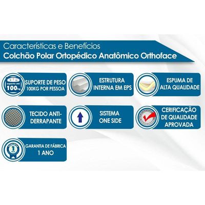Cama Box Solteiro: Colchão Ortopédico Polar D28/EP Orthoface + Base CRC Rústico Clean(78x188)