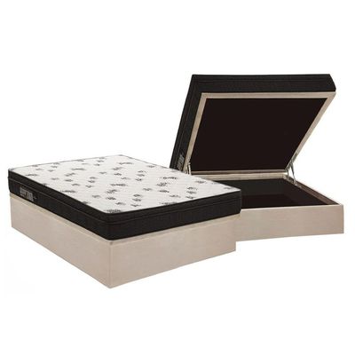 Cama Box Baú Casal: Colchão Espuma D45 Ortobom New Top Double Face + Base CRC Suede Clean(138x188)