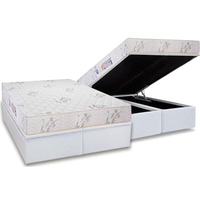 Cama Box Baú King: Colchão Espuma D45 Luckspuma Gran Luck + Base CRC Courano White(193x203)