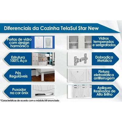 Kit de Cozinha Completa 3 Peças Star New  (2 Armários + 1 Paneleiro) CPT106 Branco - Telasul