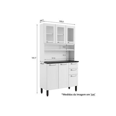 Cozinha Compacta Múltipla c/ 6 Portas (3 c/ Vidro) e 2 Gavetas Branco - Bertolini