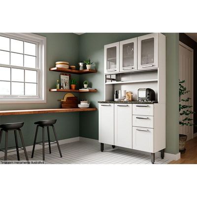 Cozinha Compacta Múltipla c/ 6 Portas (3 c/ Vidro) e 2 Gavetas Branco - Bertolini