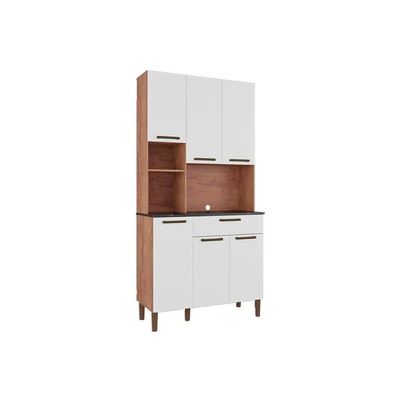 Kit de Cozinha Compacta Tannat Gold c/ 6 Portas e 1 Gaveta Castanho/Branco - Ronipa