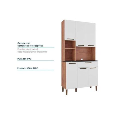 Kit de Cozinha Compacta Tannat Gold c/ 6 Portas e 1 Gaveta Castanho/Branco - Ronipa