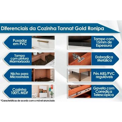 Kit de Cozinha Compacta Tannat Gold c/ 6 Portas e 1 Gaveta Castanho/Branco - Ronipa