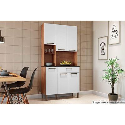 Kit de Cozinha Compacta Tannat Gold c/ 6 Portas e 1 Gaveta Castanho/Branco - Ronipa