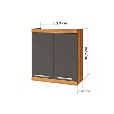 Armário Aéreo p/ Cozinha Burguesa Premium c/ 2 Portas 80cm Freijo/Grafite - Nesher