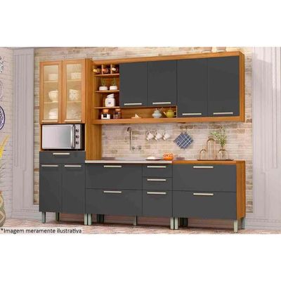 Armário Aéreo p/ Cozinha Burguesa Premium c/ 2 Portas 80cm Freijo/Grafite - Nesher