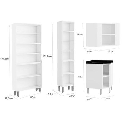 Cozinha Completa Evidence 8 Peças (3 Armários + 3 Balcões + 2 Paneleiros) C8P23 Branco - Bertolini