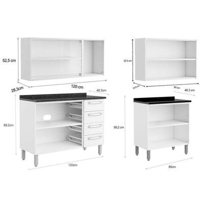Cozinha Completa Evidence 8 Peças (3 Armários + 3 Balcões + 2 Paneleiros) C8P23 Branco - Bertolini