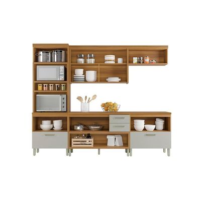 Cozinha Completa Princesa 4 Peças (2 Balcões + Aéreo + Paneleiro) C4P15 Freijo/Off White - Nesher