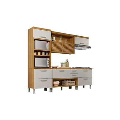 Cozinha Completa Princesa 4 Peças (2 Balcões + Aéreo + Paneleiro) C4P15 Freijo/Off White - Nesher