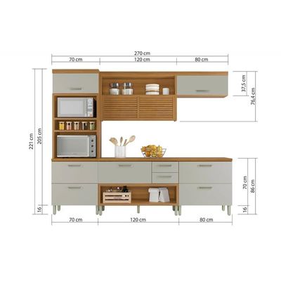 Cozinha Completa Princesa 4 Peças (2 Balcões + Aéreo + Paneleiro) C4P15 Freijo/Off White - Nesher