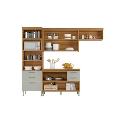 Cozinha Modulada Nesher Princesa  3 Peças (Balcão + Aéreo + Paneleiro) C3P23 Freijo/Off White