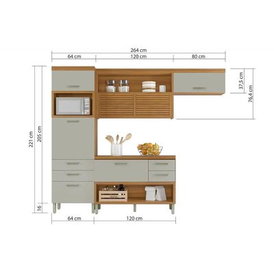 Cozinha Modulada Nesher Princesa  3 Peças (Balcão + Aéreo + Paneleiro) C3P23 Freijo/Off White