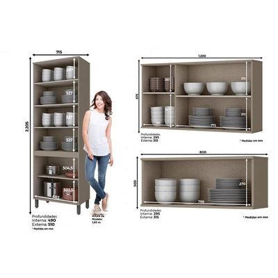 Cozinha Compacta Connect 3 Peças (2 Armários + 1 Cristaleira) CPT13 Duna/Cristal - Henn