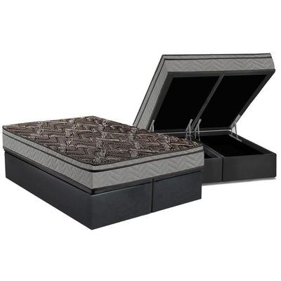 Cama Box Baú Casal: Colchão Espuma Paropas D28 / EP Confort Firme + Base CRC Suede Gray(138x188)