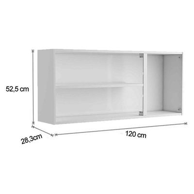 Armário Aéreo p/ Cozinha Evidence 7009 3 Portas c/ Vidro 120cm Branco - Bertolini