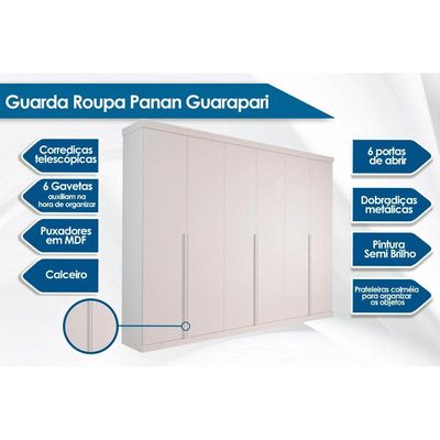 Guarda Roupa Casal 6 Portas e 6 Gavetas Guarapari Avelã/Off White - Panan