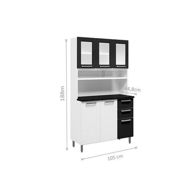 Kit de Cozinha Compacta Múltipla c/ 6 Portas (3 c/ Vidro) e 2 Gavetas 105cm Branco - Bertolini