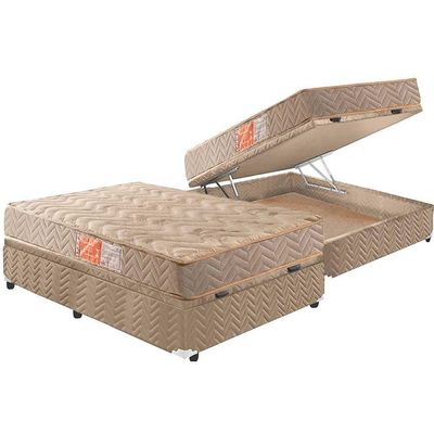 Cama Box Baú Casal: Colchão Espuma Paropas D33 Pasquale + Base CRC Suede Clean(138x188)