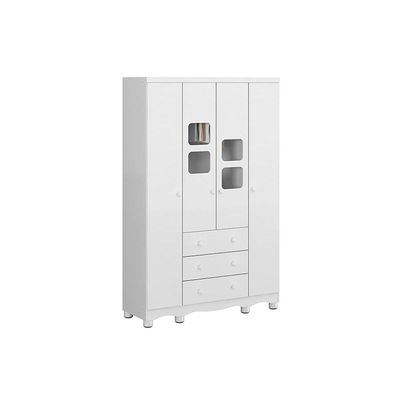 Guarda Roupa Bebê Uli c/ 4 Portas e 3 Gavetas Branco - Peroba