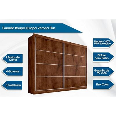 Guarda Roupa Casal 2 Portas de Correr e 4 Gavetas Verona Plus Branco - Europa