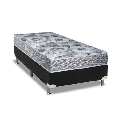 Cama Box Solteiro: Colchão Anatômico Ortobom D28/EP Fort Tech ISO 60 + Base CRC Suede Black(88x188)
