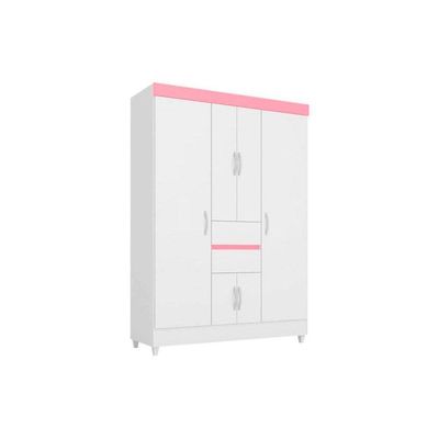 Guarda Roupa Solteiro 6 Portas e 2 Gavetas Ecom II Branco/Rosa - Demóbile
