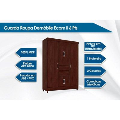 Guarda Roupa Solteiro 6 Portas e 2 Gavetas Ecom II Branco/Rosa - Demóbile