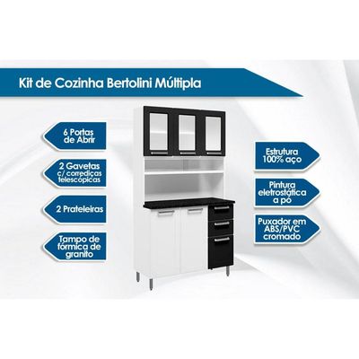 Cozinha Compacta Múltipla c/ 6 Portas (3 c/ Vidro) e 2 Gavetas Branco - Bertolini