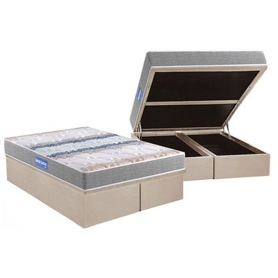 Cama Box Baú King: Colchão Espuma D45 Probel Guarda Costas + Base CRC Suede Clean(193x203)