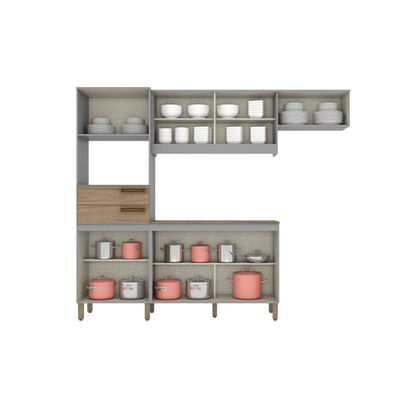 Cozinha Completa Star 4 Peças (2 Armários + 1 Balcão + 1 Paneleiro) CPT95 Nature/Off White - Henn