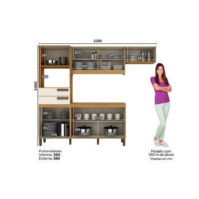 Cozinha Completa Star 4 Peças (2 Armários + 1 Balcão + 1 Paneleiro) CPT95 Nature/Off White - Henn